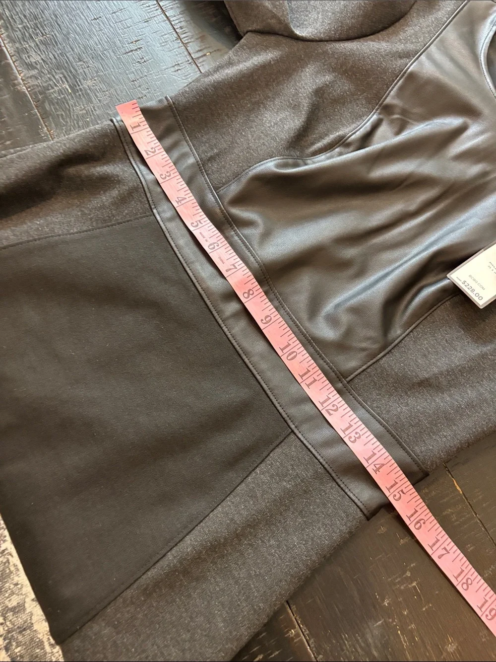 BCBGMaxAzria Black Faux-Leather Paneled Long-Sleeve Sheath Dress Charcoal Medium